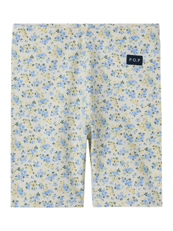 Polarn O. Pyret Kids' Floral Cycling Shorts, Blue, Blue
