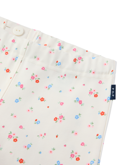 Polarn O. Pyret Kids' Cotton Blend Floral Leggings, White - view 2, White
