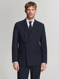 Mango Slim Fit Double Breasted Blazer, Navy, Navy