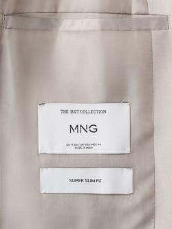 Mango Super-Slim Fit Single Breasted Blazer, Beige - view 2, Beige