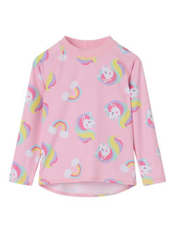 Polarn O. Pyret Kids' UV Unicorn Print Rash Swim Vest Top, Pink, Pink