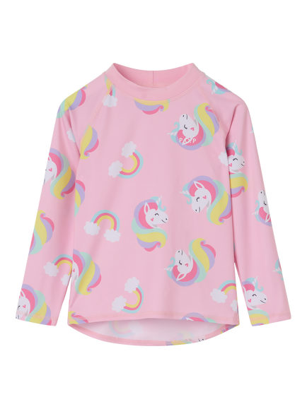 Polarn O. Pyret Kids' UV Unicorn Print Rash Swim Vest Top, Pink, Pink