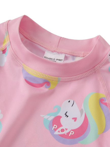 Polarn O. Pyret Kids' UV Unicorn Print Rash Swim Vest Top, Pink - view 2, Pink