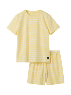 Polarn O. Pyret Kids' Striped Shortie Pyjamas, Yellow, Yellow
