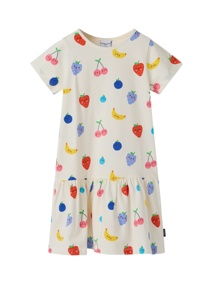 Polarn O. Pyret Kids' Fruit Print Short Sleeve Drop Waist Dress, White, White