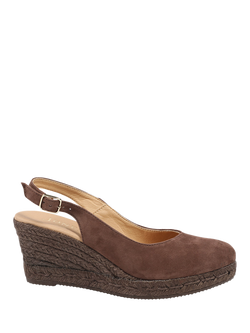 Jones Bootmaker Cedrica Wide Fit Suede Wedge Heel Slingback Sandals, Chocolate