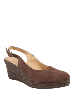 Jones Bootmaker Cedrica Wide Fit Suede Wedge Heel Slingback Sandals - view 2, Chocolate
