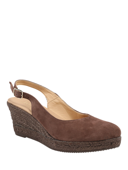 Jones Bootmaker Cedrica Wide Fit Suede Wedge Heel Slingback Sandals - view 2, Chocolate