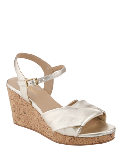 Jones Bootmaker Iva Leather Wedge Heel Sandals, Gold - view 2, Gold