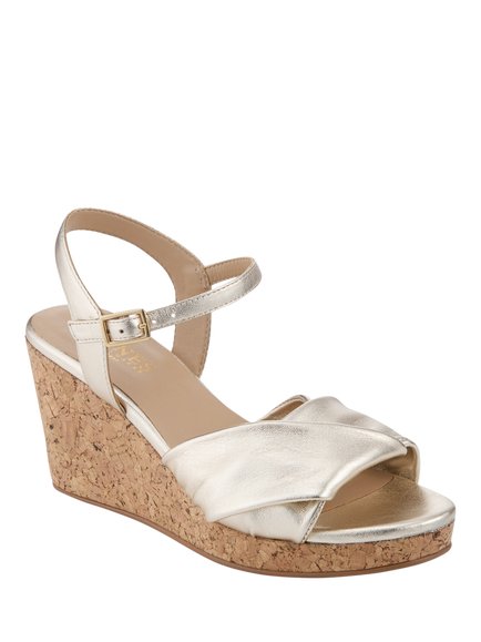 Jones Bootmaker Iva Leather Wedge Heel Sandals, Gold - view 2, Gold