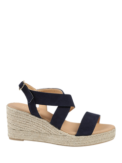 Jones Bootmaker Romilly Leather Wedge Heeled Espadrilles, Navy, Navy
