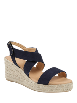 Jones Bootmaker Romilly Leather Wedge Heeled Espadrilles, Navy - view 2, Navy