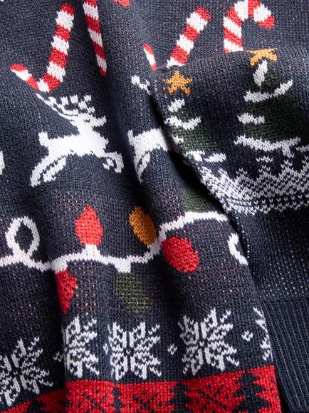 Jack & Jones Kids' Knitted Crew Neck Christmas Jumper, Navy Reindeer - view 2, Navy Reindeer