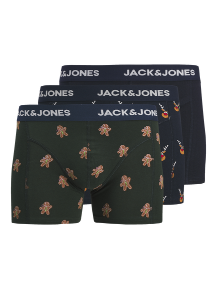 Jack & Jones Kids' Deer Print Trunks, Pack of 3, Navy/Scarab, Navy/Scarab