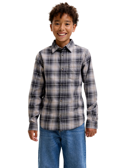 Jack & Jones Kids' James Long Sleeve Flannel Shirt, Black, Black