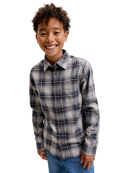 Jack & Jones Kids' James Long Sleeve Flannel Shirt, Black - view 2, Black