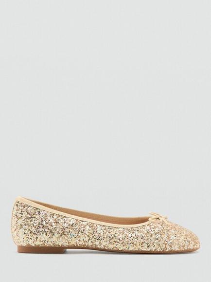 Mango Kids' Glitter Ballet Flats, Gold, Gold