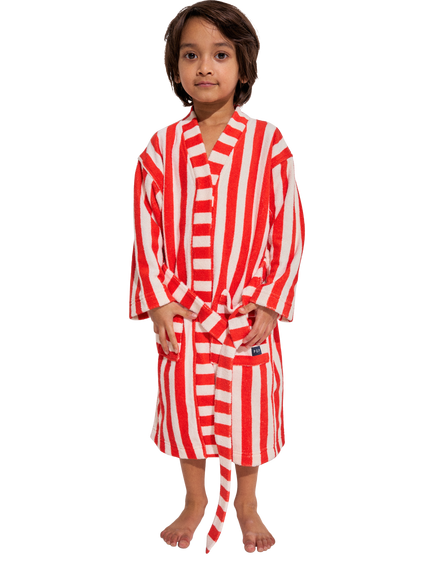 Polarn O. Pyret Kids' Striped Terry Dressing Gown, Spicy Orange - view 2, Spicy Orange