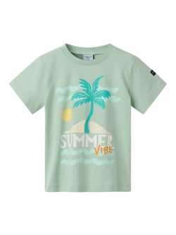 Polarn O. Pyret Kids' Beach Print T-Shirt, Green, Green