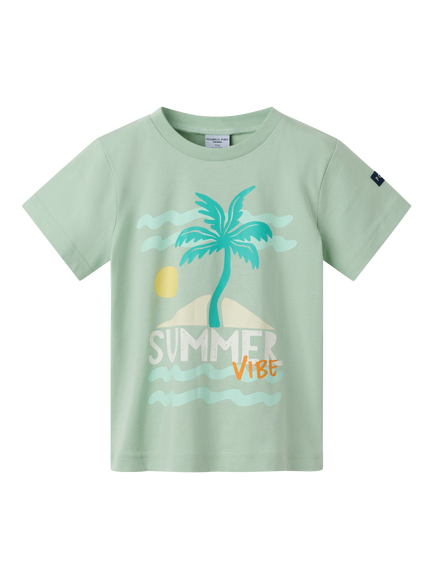 Polarn O. Pyret Kids' Beach Print T-Shirt, Green, Green
