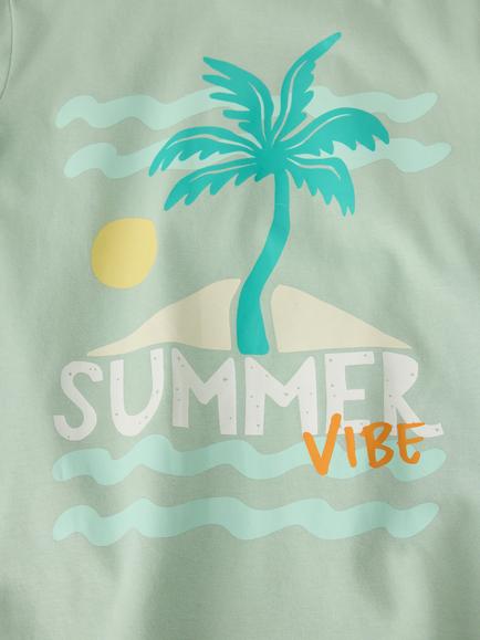 Polarn O. Pyret Kids' Beach Print T-Shirt, Green - view 2, Green