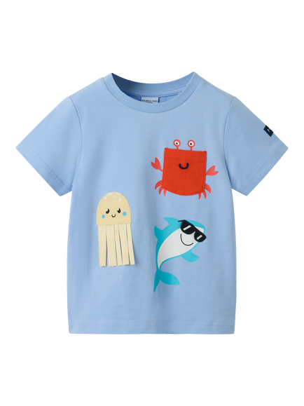 Polarn O. Pyret Kids' Short Sleeve T-Shirt, Blue, Blue