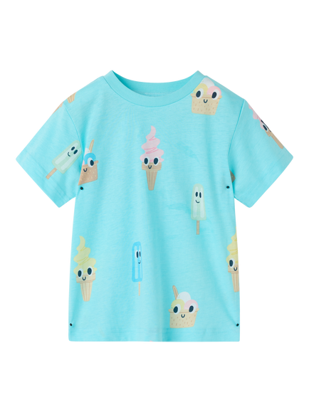 Polarn O. Pyret Kids' Short Sleeve Ice Cream Print T-Shirt, Blue, Blue