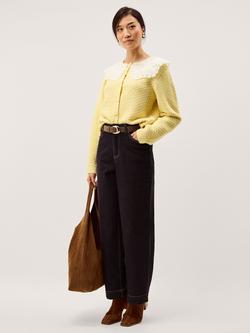 Monsoon Cary Lace Cardigan, Yellow, Yellow