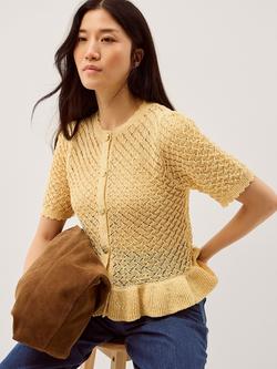 Monsoon Shea Short Sleeve Ruffle Knit Cardigan, Yellow, Yellow