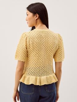 Monsoon Shea Short Sleeve Ruffle Knit Cardigan, Yellow - view 2, Yellow