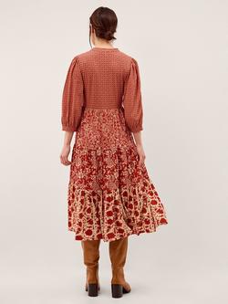 Monsoon Palmer Floral Shirt Dress, Red - view 2, Red