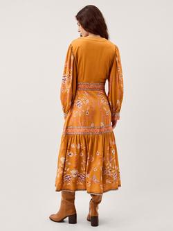 Monsoon Samara Floral Shirt Midi Dress, Ochre - view 2, Ochre