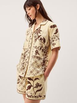 Monsoon Carly Tropical Embroidered Shirt, Ivory, Ivory