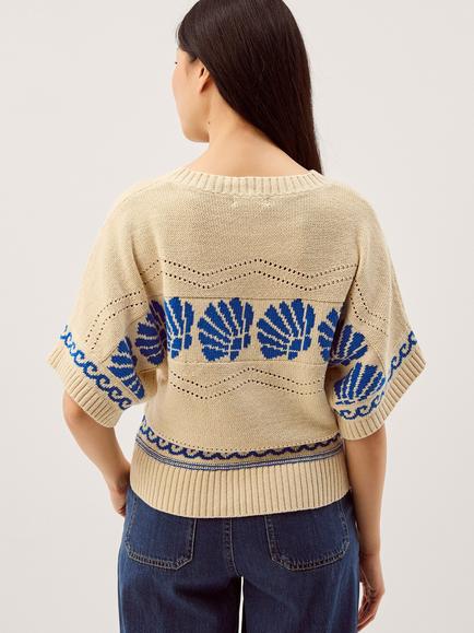 Monsoon Safi Shell Knit Jumper, Ivory - view 2, Ivory