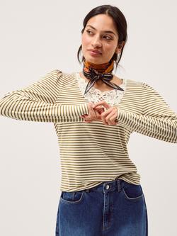 Monsoon Lauren Lace Trim Stripe Top, Ivory, Ivory