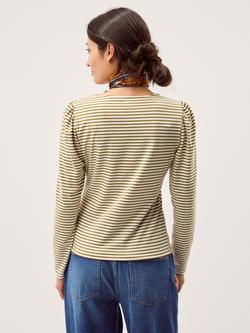 Monsoon Lauren Lace Trim Stripe Top, Ivory - view 2, Ivory