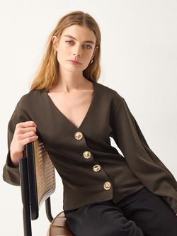 Monsoon Perna Button Down Jersey Top, Chocolate, Chocolate