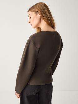 Monsoon Perna Button Down Jersey Top, Chocolate - view 2, Chocolate