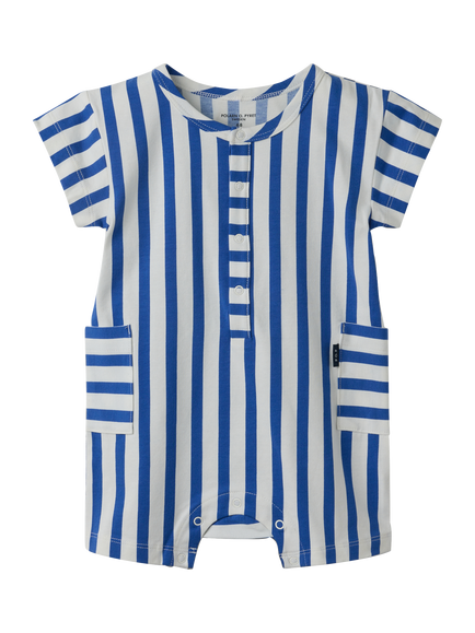 Polarn O. Pyret Baby Short Sleeve Striped Cotton Blend Romper, Blue, Blue