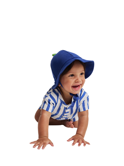Polarn O. Pyret Baby Short Sleeve Striped Cotton Blend Romper, Blue - view 2, Blue