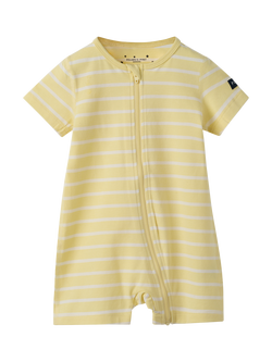 Polarn O. Pyret Baby Striped Short Sleepsuit, Yellow, Yellow