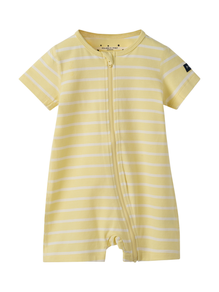 Polarn O. Pyret Baby Striped Short Sleepsuit, Yellow, Yellow