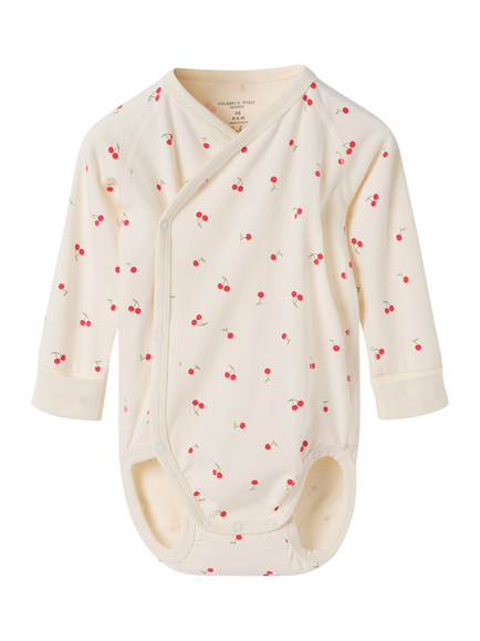 Polarn O. Pyret Baby Extendable Cherry Print Bodysuit, White, White