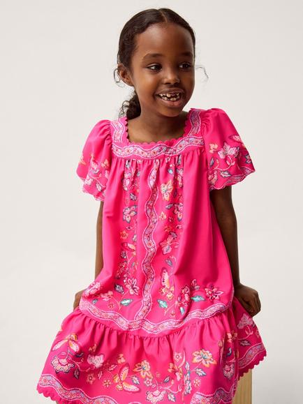 Monsoon Kids' Ariella Sequin Scallop Trim Dress, Pink, Pink