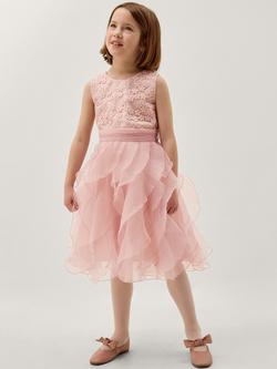 Monsoon Kids' Daisy Embroidered Ruffle Party Dress, Pink, Pink