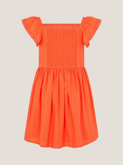 Monsoon Kids' Floral Embroidered Square Neck Dress, Orange - view 2, Orange
