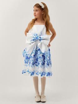 Monsoon Kids' Rose Print Bow Party Dress, Multi, Multi