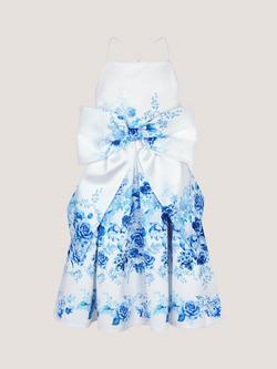 Monsoon Kids' Rose Print Bow Party Dress, Multi - view 2, Multi