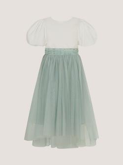 Monsoon Kids' Puff Sleeve Satin Tulle Dress, Sage, Sage