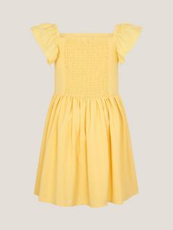 Monsoon Kids' Stripe Shirred Lace Trim Dress, Yellow - view 2, Yellow